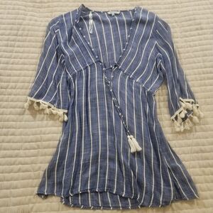 Blue Island Blue and White Striped Swim Coverup